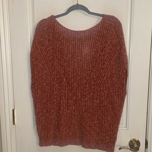 Pilcro Red and White Heathered Short Sleeve Long Sweater Size Medium